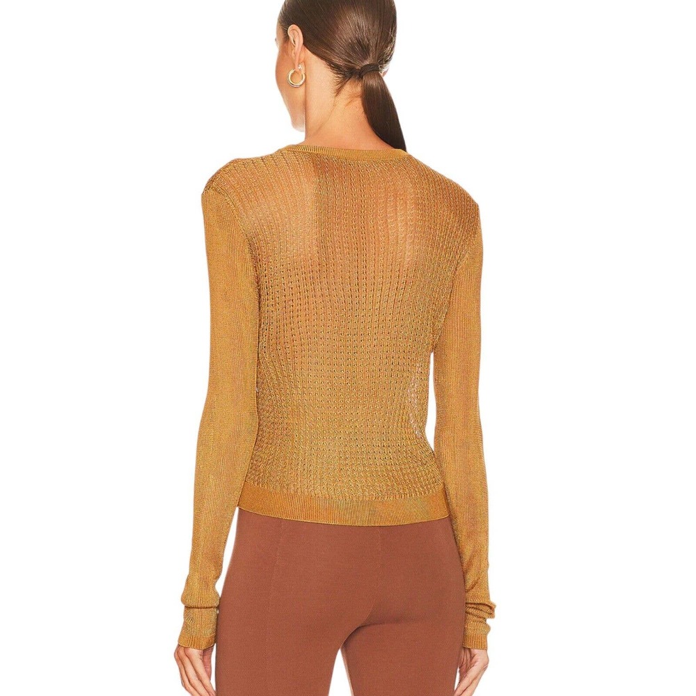 NWT Free People H2O Crew Pullover Tiger Eye Brown Open Knit Top Size Small - Picture 3 of 5